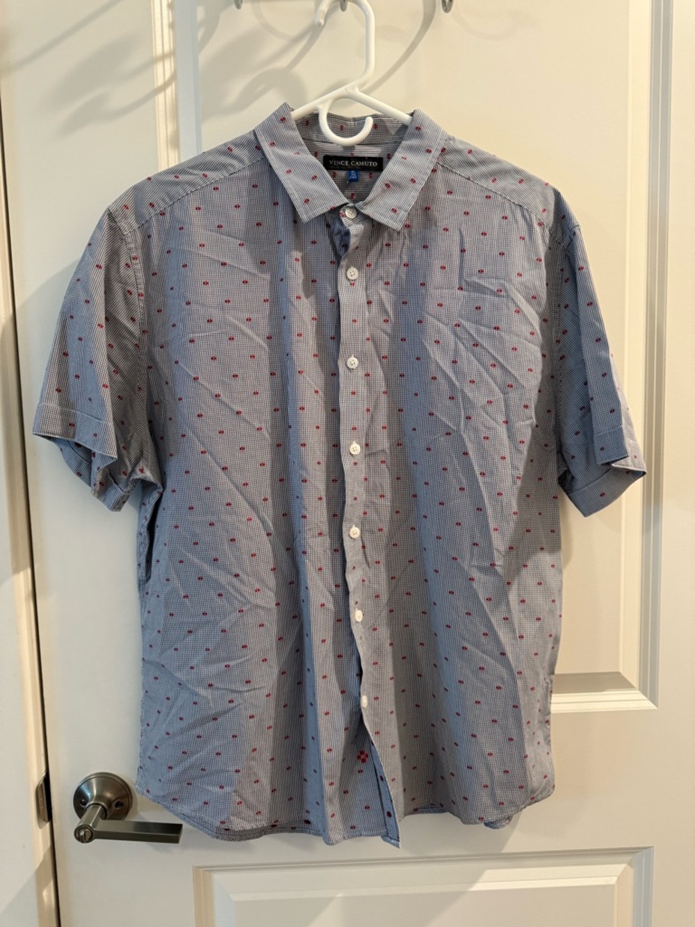 Vince Camuto Light Blue Short-Sleeve Button-Down with Red Dot Print